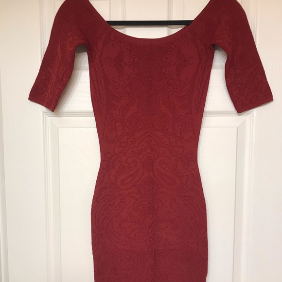 GUESS red bodycon mini dress 3/4 sleeve - Picture 2 of 6